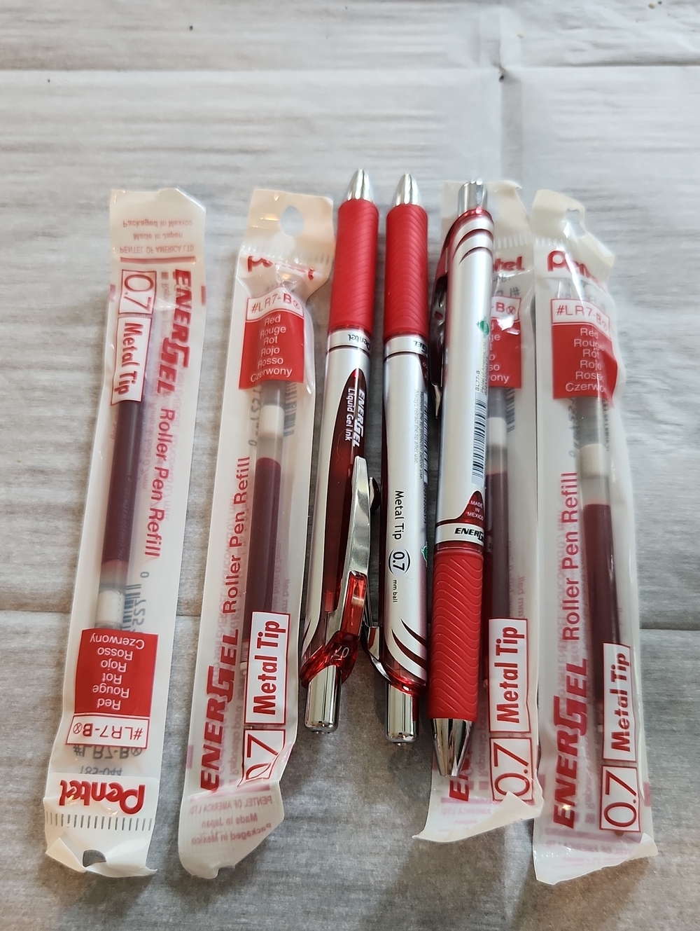 ENERGEL Red Gel Roller Pens with Red Grip - Pack